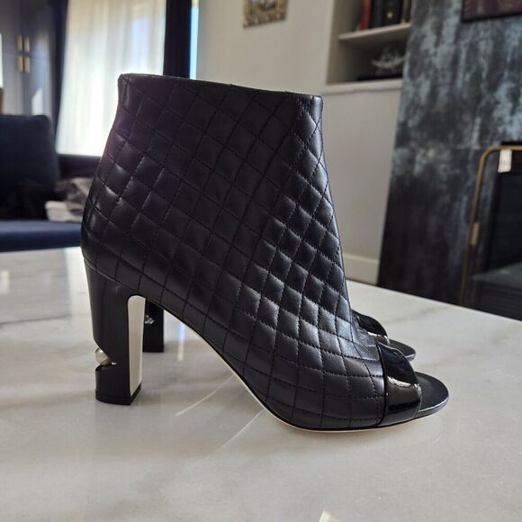 CHANEL Peeptoe Quilted Booties Boots pearl heels Shoes Size 40 NEW - Picture 1 of 16
